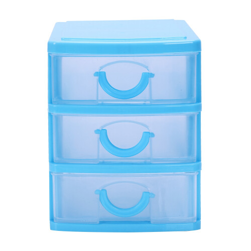 Mini translucent Drawer type plastic Storage Box（Blue 3 Layers） 2