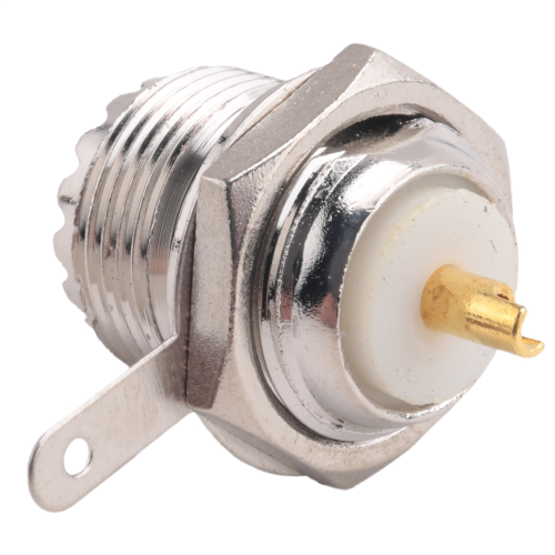 Conector hembra SO239 UHF para panel de soldadura, recto, plateado 2