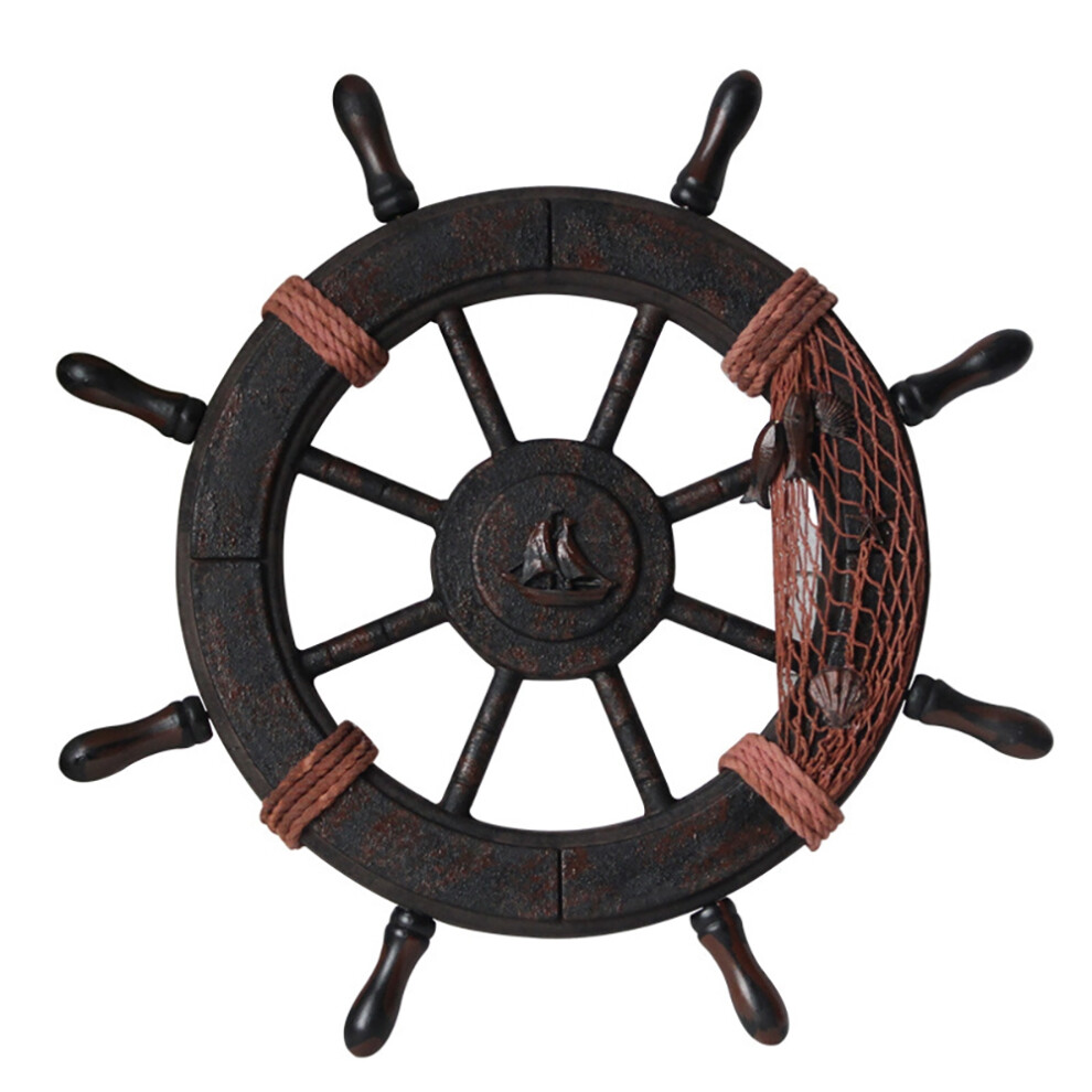 Mediterranean Style Nautical Wooden Boat Ship Wheel Rudder Model Retro Wall Decoration 4852097260012