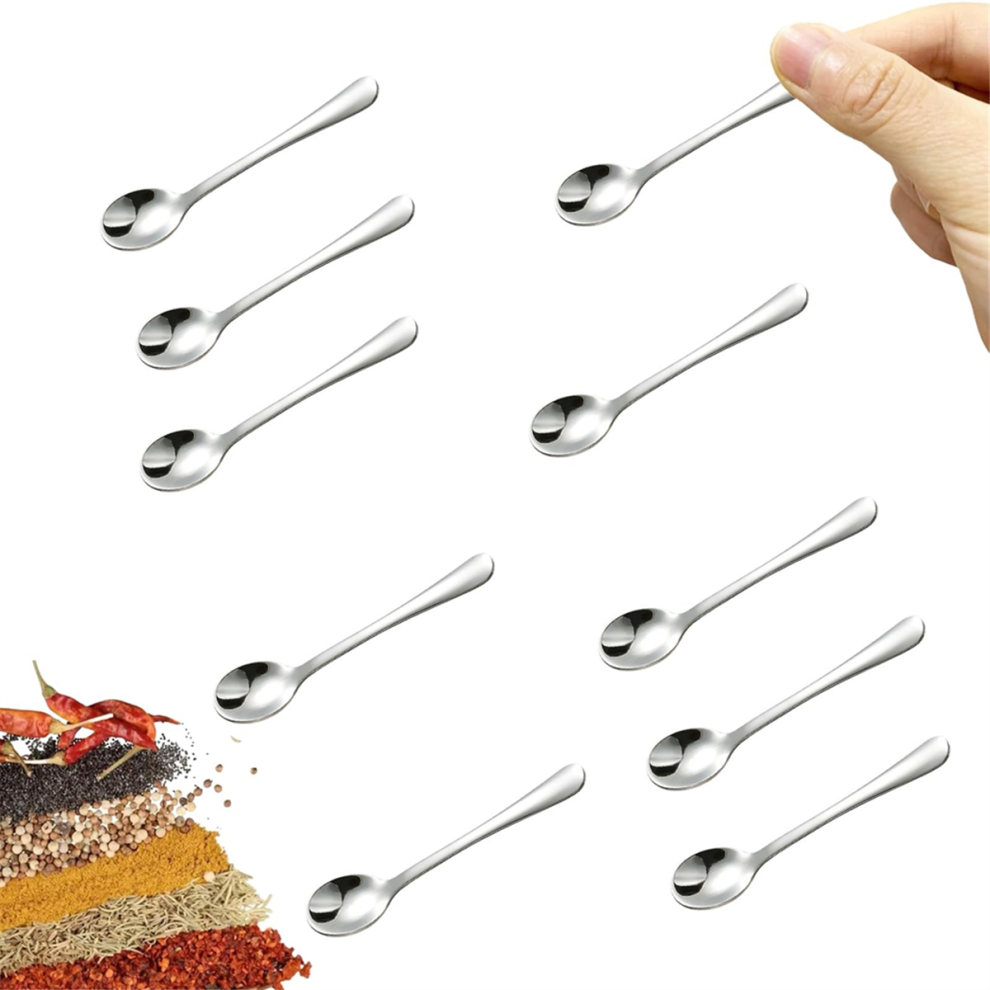 10 Pcs Tiny Stainless Steel Spoons For Spices Jars, Mini Size 2.87Inch, Cute Small Condiment 4852097254714