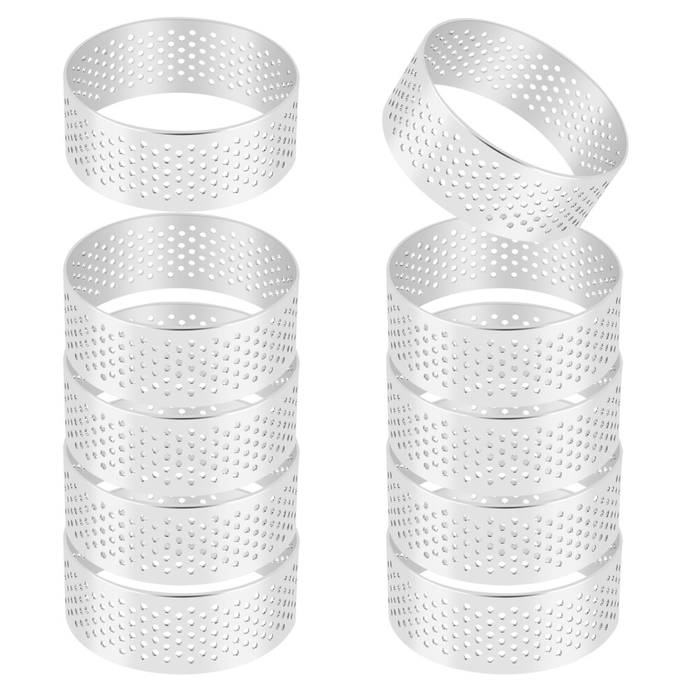 10 Pack 5Cm Stainless Steel Tart Ring, Heat-Resistant Perforated Cake Mousse Round Ring Baking Tools 4852097260890