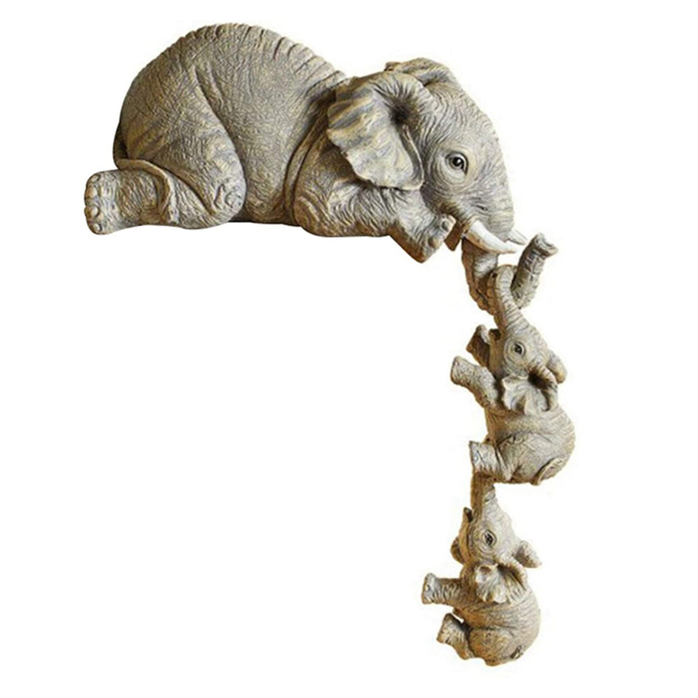 Elephant Resin Ornaments 3-Piece Decor, 1 Mothers And 2 Babies Hanging Of Handicraft Statues 4852097270103