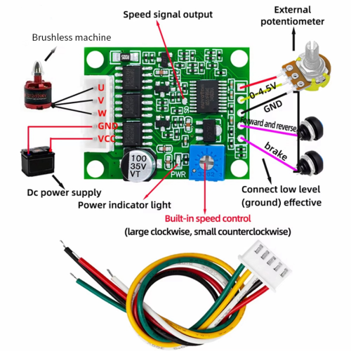DC 6-20V 60W 12V Brushless Motor Driver Board BLDC Speed Controller 3-Phase Governor Hallless Switch Module with Cable 2