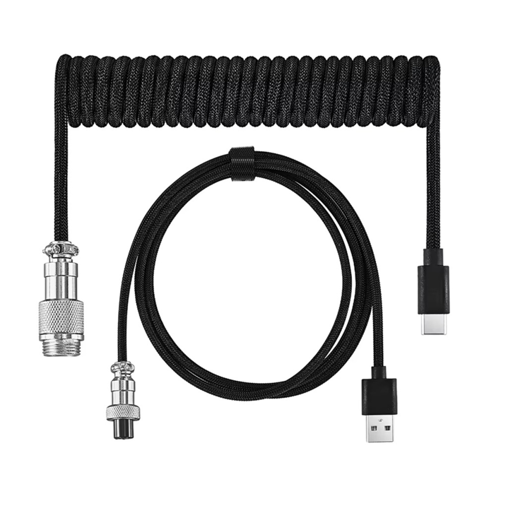 Usb Keyboard Cable Coiled Type C Diy Aviation Plug Connector Gaming Black 4852097275092