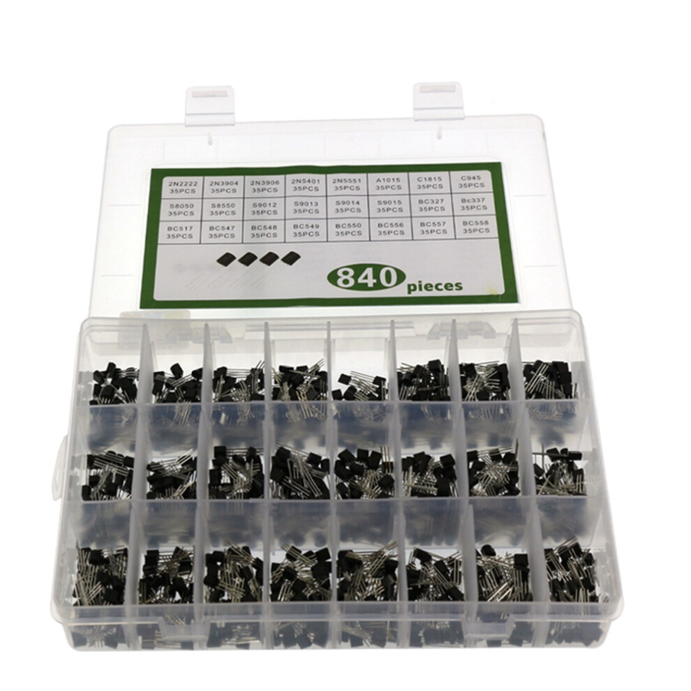 840Pcs/Set 24Values To-92 Transistor Bc547 Bc327 Bc337 2N2222 3904 Pnp/Npn Transistors Set Electronics Assortment Kit 4852097209226