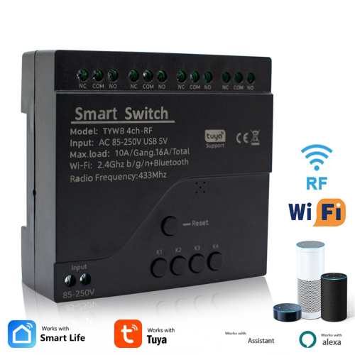 Tuya 4CH Wifi Smart Relay Switch Module Access Control APP Remote 433M Works with Home 2