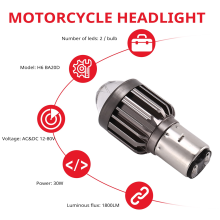 H6 BA20D Mini LED Projector Headlight Bulbs Dual Colors White Yellow ATV Scooter E-Bikes Head Light Lamp
