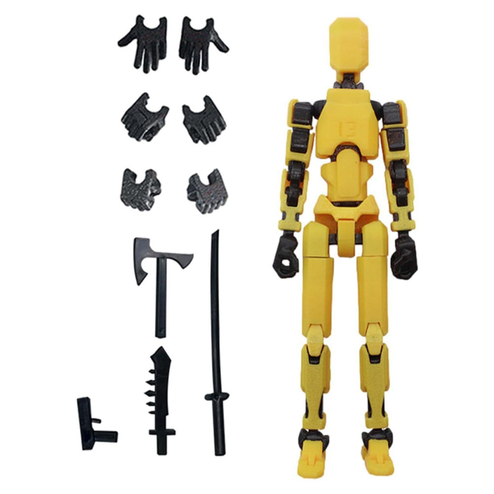 Tauoh Robot Action Figure, 3D Printed With Full Articulation For Stop Motion Animation Yellow