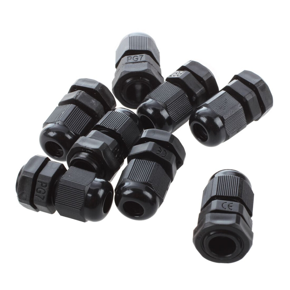 8 Pcs Pg7 Black Plastic Waterproof Cable Gland Connector 3-6.5Mm 4852097223284