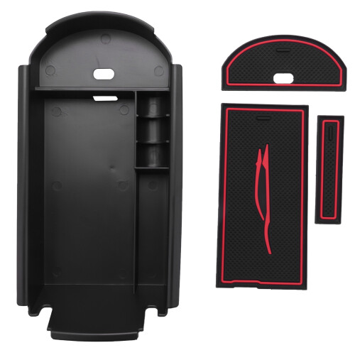 Accessories Plastic Interior Armrest Storage Box Organizer Case Container Tray for 2016 2017 2018 Black+Red 2