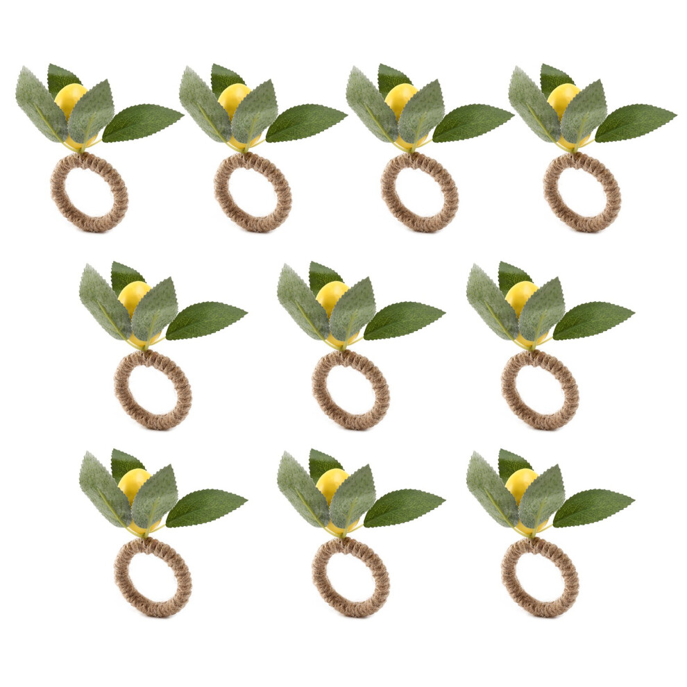 10Pcs Handmade Napkin Rings Faux Lemon With Vine Ring For Wedding, Banquet, Yellow 4852514367515