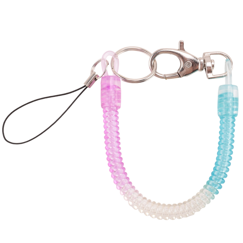 Lobster Hook Spring Stretchy Coil Keyring Keychain Strap Rope Cord Blue 4852514373424