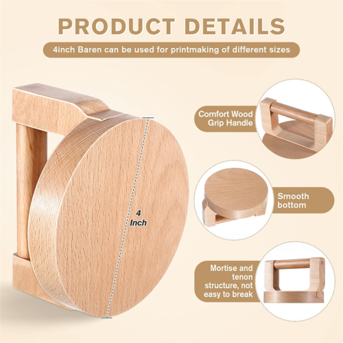 Wood Baren for Printmaking, Smooth Varnished Bottom Even Pressure, Ergonomic Handle Comfortable Use 2