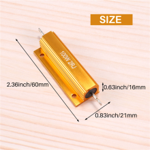 Rezystor mocy w obudowie aluminiowej, złoty, o rezystancji 100 W, 2 Ohm 2R