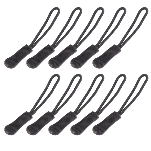 10 Anti-slip zipper puller, zipper, extension trailer, practical and robust for back pack, jacket, etc.- Black 1
