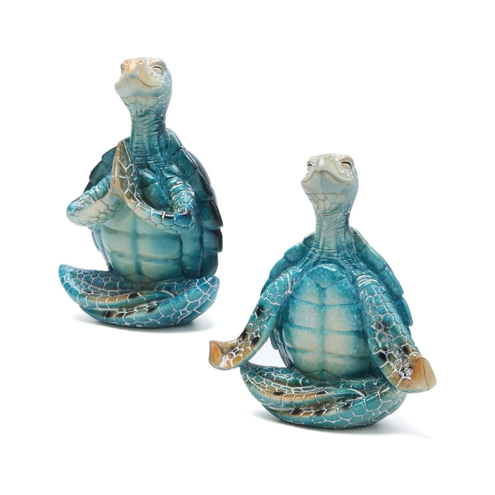 Sea Turtle Yoga Figurines Decorations, 2Pcs Meditation Decor, Garden Meditating Figurine 4852514399318