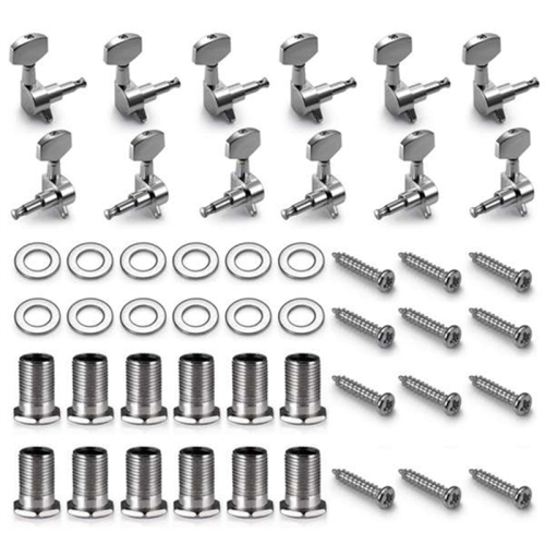 12 Pack Acoustic Guitar Pins Tuner Head Knobs (6 Left + 6 Right) Silver