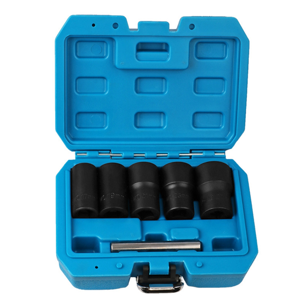 6 Pieces Of Broken Nut Extractor With 17Mm, 19Mm, 21Mm, 23Mm, 27Mm Sleeve And Central Piercing Rod Removal Tool Kit 4852514306170
