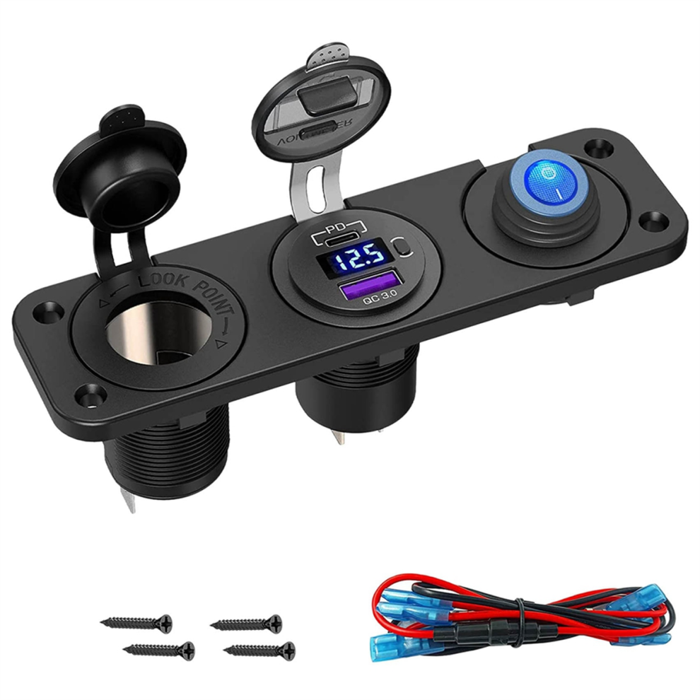 Pd3.0 & Qc3.0 Usb Car Charger/ Lighter Panel 12V/24V 200W Socket With Switch For Car, Boat, Rv, Truck 4852514304992