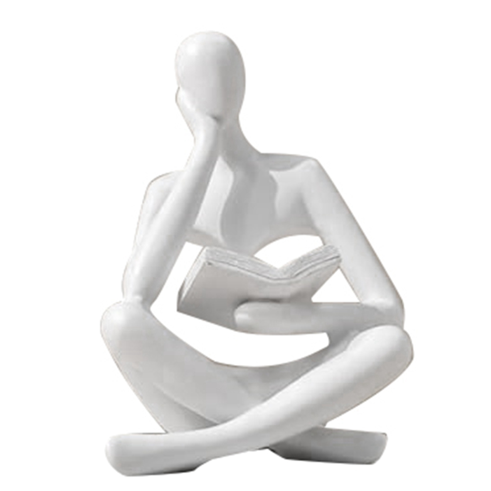 Thinkers Sculptures, Resin Statue Reading Ornament,Thinkers Sculpture Decoration, Modern Book Decor B White 4852514304367