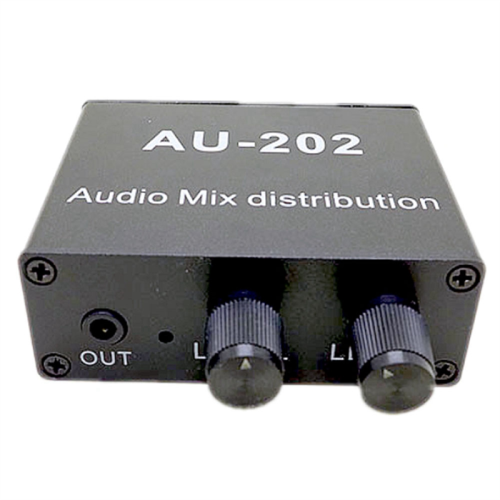 AU-202 2 Input Output Stereo Mixer Audio Distributor for Headphone External Power AMP Volume Alone Control 2