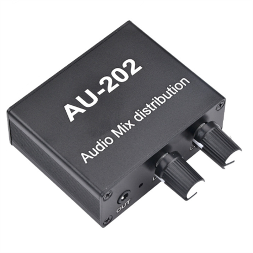 AU-202 2 Input Output Stereo Mixer Audio Distributor for Headphone External Power AMP Volume Alone Control