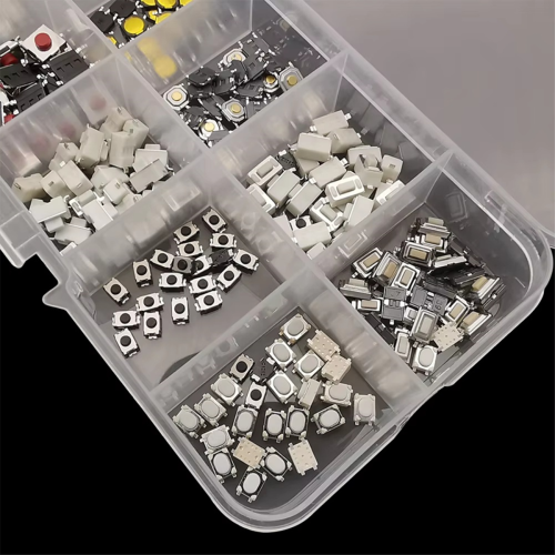 250Pcs Micro-Tactile Tact Push Button Switch Assorted Kit 2P 4 Pin SMD PCB Momentary Self-Reset Car Remote Control 2