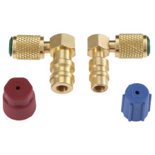 R12 to R134 a High/Low AC Fitting Port Retrofit Conversion Adapter, Quick Coupler Valve A/C 90 degree