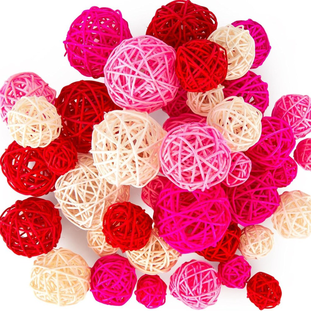 42Pcs Wicker Rattan Balls, Balls Bowl Fillers Vase For Wedding Birthday Party Home Table Decor Pink 4852514344745