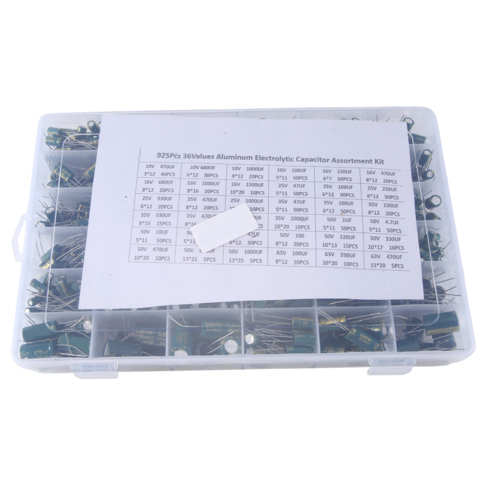 925Pcs Aluminum Electrolytic Capacitor High Frequency Inline Kit 36 Kinds Of Specifications Resistance Value 4852514350111