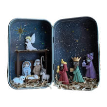 Christmas Nativity Handmade Cabin Box Theater Desktop Ornaments Jesus Set Family Scene for Xmas Decor