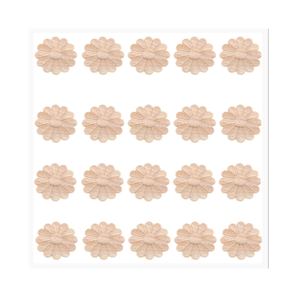 20Pcs Unpainted Round Flower Pattern Wood Carved Applique Frame Onlay Cabinet Furniture Decoration 6Cm 4854061045274