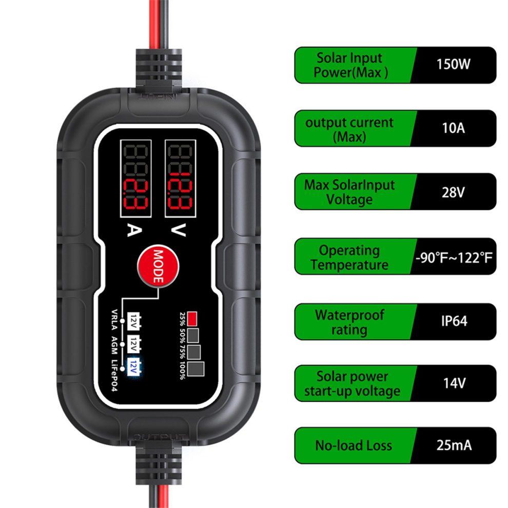 10A 12V Lithium Battery Lcd Digital Mppt Solar Charge Panel Controller Regulator Home Improvement Replacement Part 4854061050438