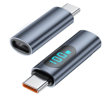 2 szt. adapter USB-C z wyświetlaczem LED PD 100 W, wtyk męski na żeński, szybki miernik mocy, przedłużacz monitora ładowarki USB-C