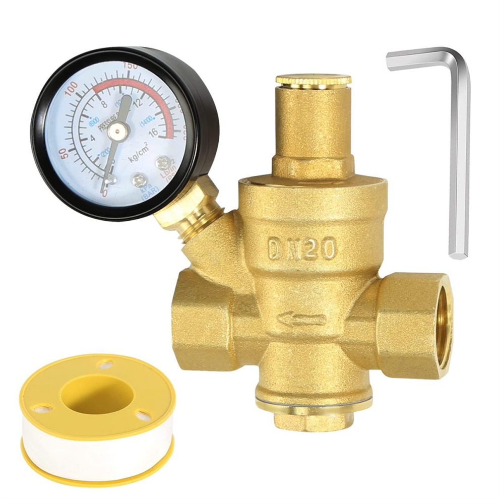 Water Pressure Regulator 3/4In With Gauge, Adjustable Reducing Valve For Dn20 4854061089407