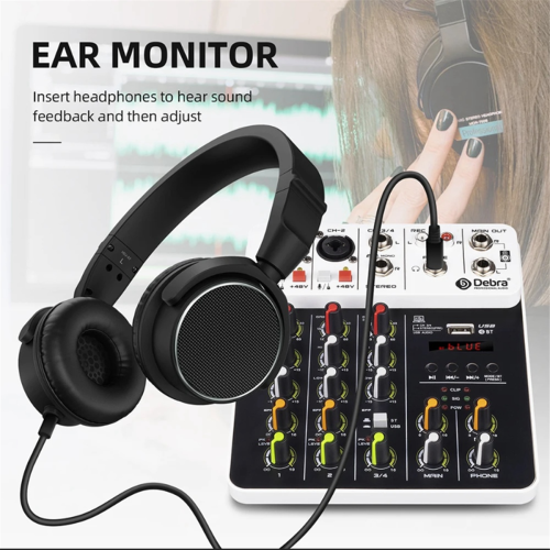 Debra V4 Audio Interface Mixing Console Bluetooth USB Record PC 48V Phantom Power Delay 4 Channels Mixer EU Plug 1