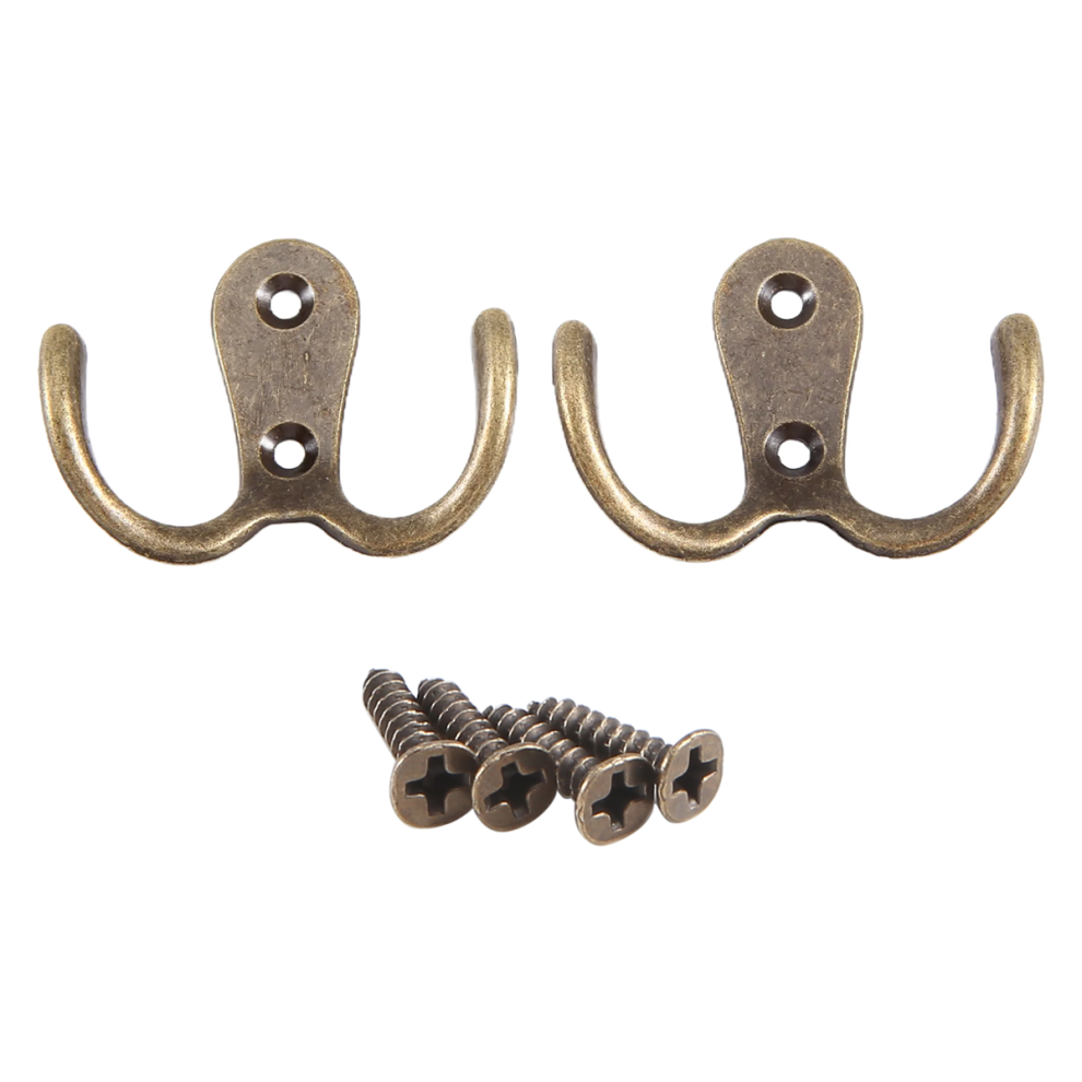 2 X Screw Hook Retro Metal Double Metal Wall Mount Hanger Coat Antique For Hats Bronze 4854061000686