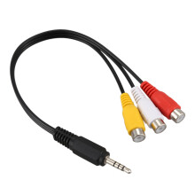 Kabel audio-wideo AV z wtykiem męskim 3,5 mm i 3 gniazdami żeńskimi, 22 cm
