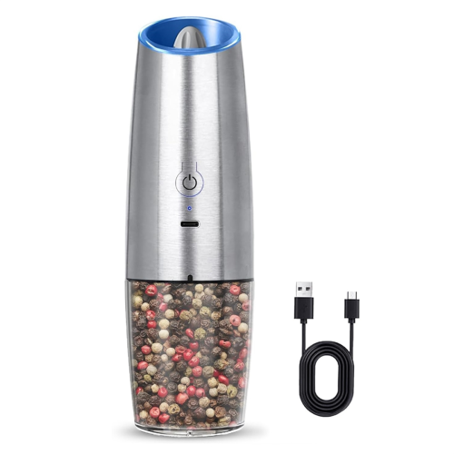 Rechargeable Electric Salt and Pepper Grinder, Adjustable Grinder Silver