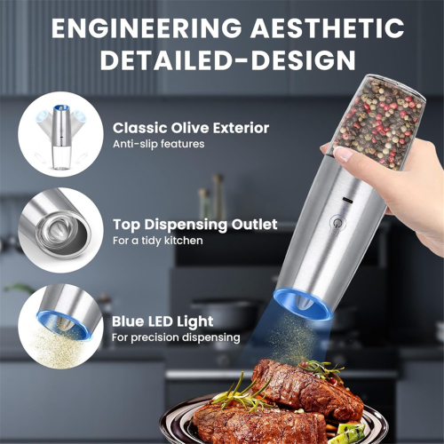 Rechargeable Electric Salt and Pepper Grinder, Adjustable Grinder Silver 2