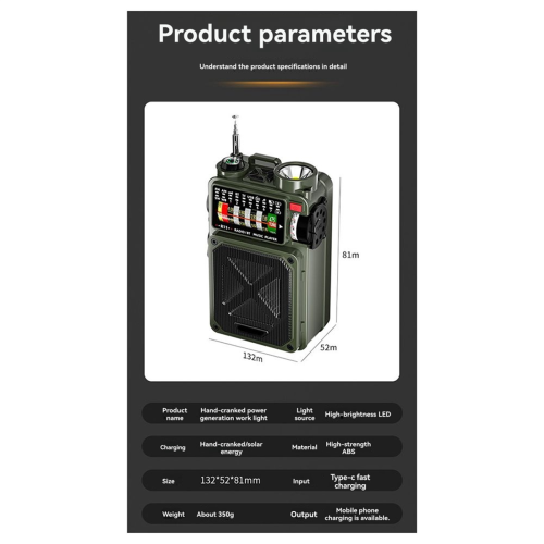 Emergency Multifunctional Radio Bluetooth Speaker Compass Flashlight Solar Powered Hand Cranked Generator Power Bank 2