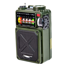 Radio multifuncional de emergencia con altavoz Bluetooth, brújula, linterna, generador solar de manivela, banco de energía