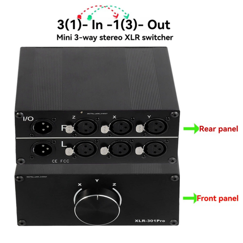 3-Way Stereo XLR Passive Audio Signal Switcher Selection Switch Balanced 3 in 1 Out Selector Select 2