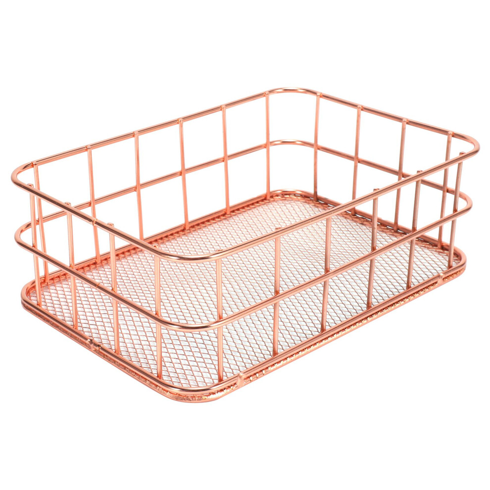 Desktop Metal Storage Basket Box Iron Grid Tray Net Bins Rose Fruit Gold 4853273257956