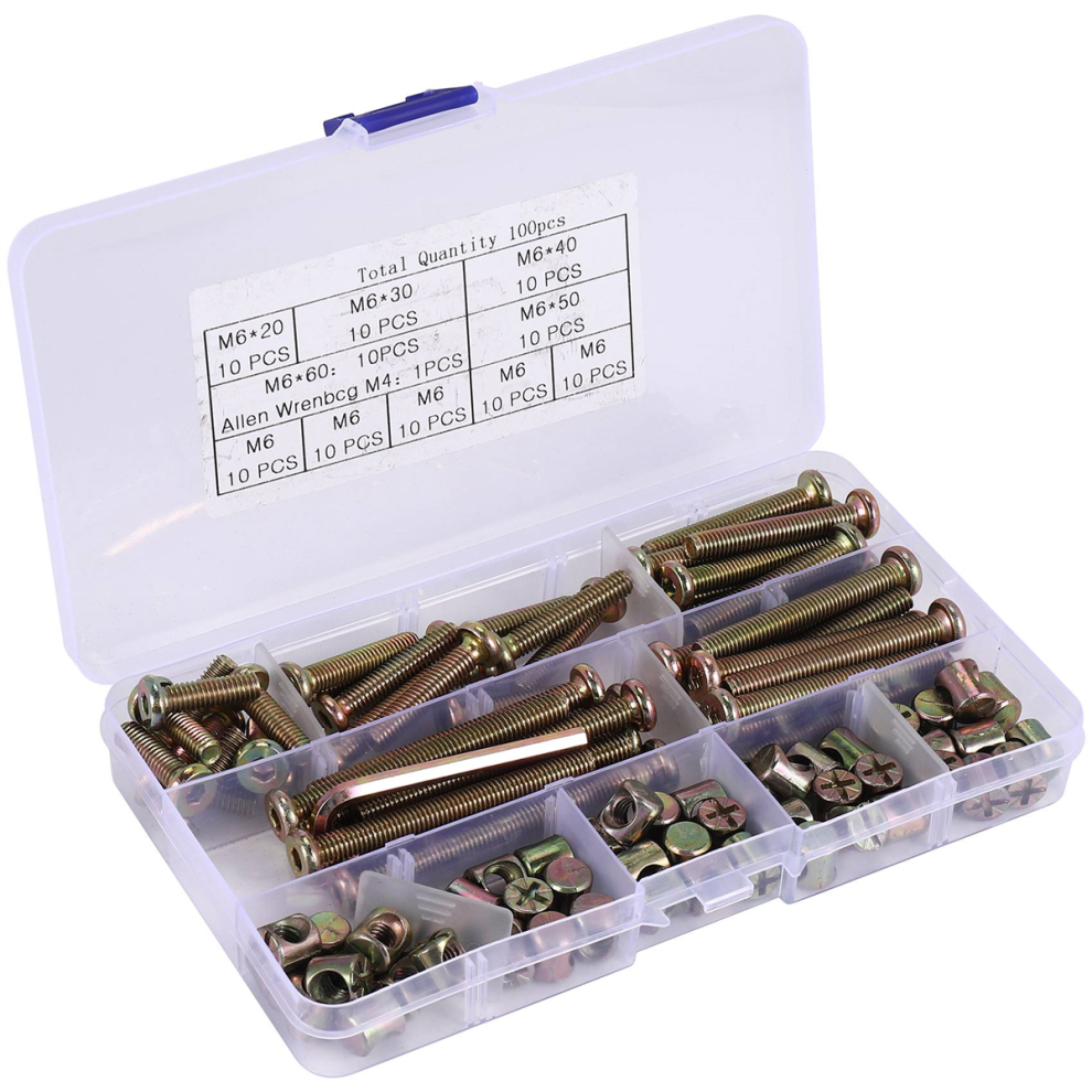 Baby Bed Screws Bolts Kit,Hex Drive Socket Cap Nuts Assortment Kit,For Crib Chairs,M6 100Pcs 4853273267115