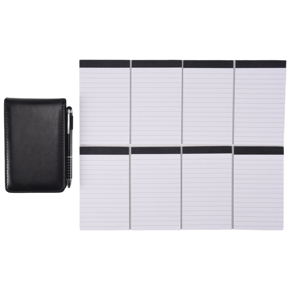 10Pcs Mini Pocket Notepad Holder Set with Metal Pen and Notebook Refills (Black)-image-OPC-PJZC5BH-NEW