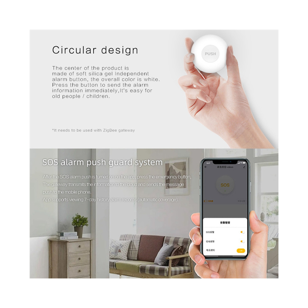 Tauoh Tuya Smart Life Zigbee One-Key Alarm Sos Emergency Call Button Wireless App Remote Control