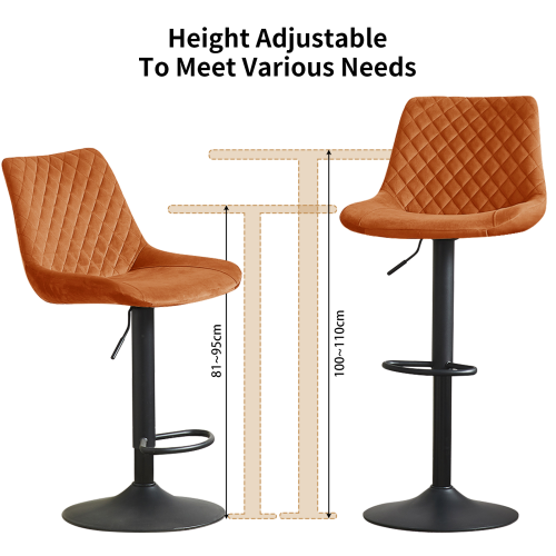 AINPECCA (Orange) 1PCS Swivel Bar Stools Velvet Breakfast 2