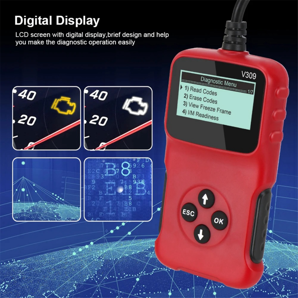Obd2 Obdii V309 Scanner Automotive Wipe/Reset Trouble Code Reader Diagnostic Tool Works On Most 1996 And Newer Vehicles 4853273218056
