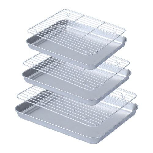 Flat Bottom Drain Tray, Barbecue Grid Rack, Draining and Preparation Baking Tray with Cooling Rack Set